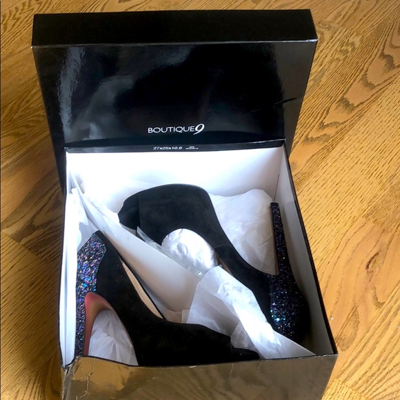 Black suede sparkle Christmas peeptoe platform women high heel stiletto dress - Picture 8 of 11